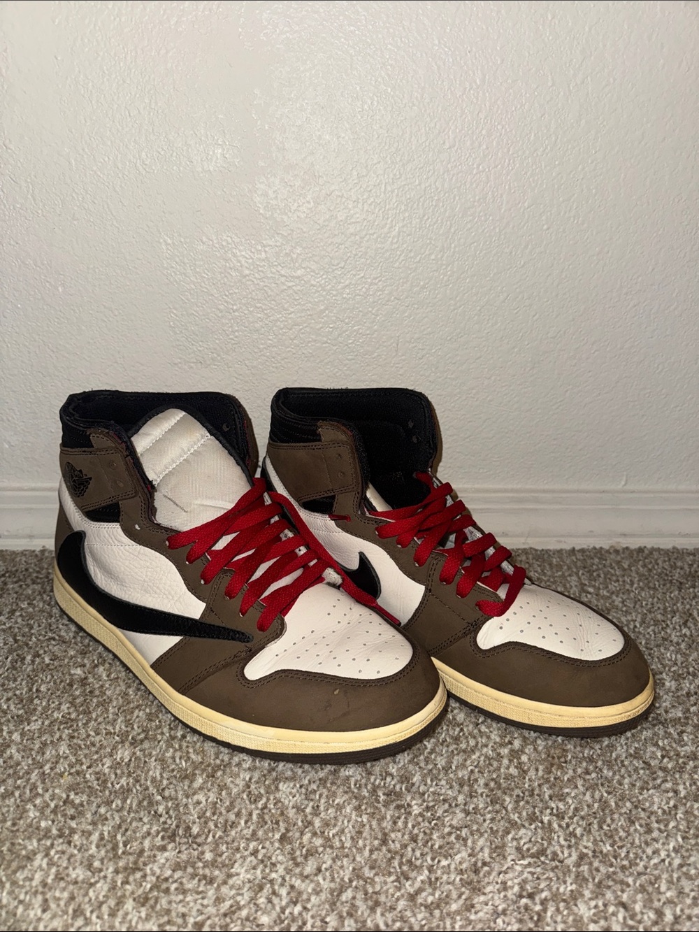 Jordan Retro High-Top Sneakers in Brown, White & Red